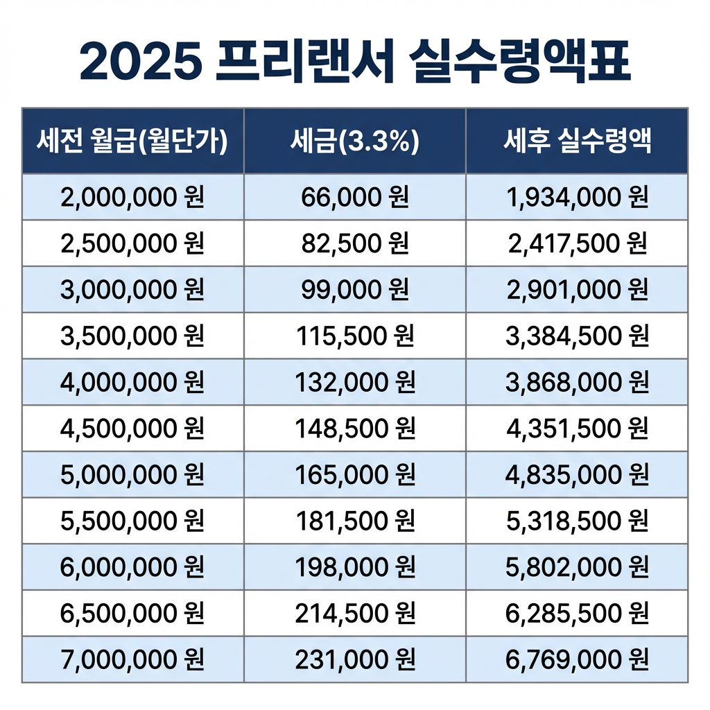 프리랜서 실수령액 계산기(세전 및 세후금액)